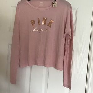 Pink Victoria Secret semi crop top long sleeves shirt.